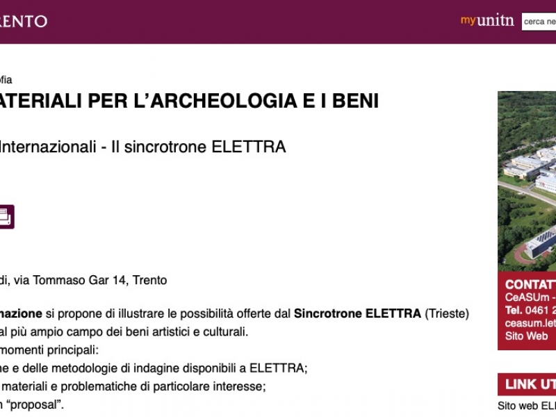 Corso su analisi sui materiali per l’archeologia e i beni culturali con il Sincrotrone ELETTRA a Trieste