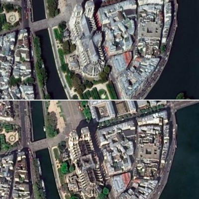 L'incendio di Notre Dame ripreso dal satellite