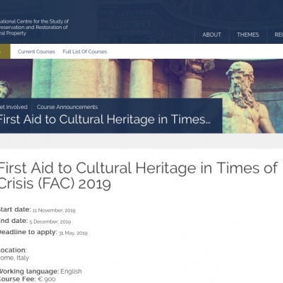 First Aid to Cultural Heritage in Times of Crisis (FAC) 2019