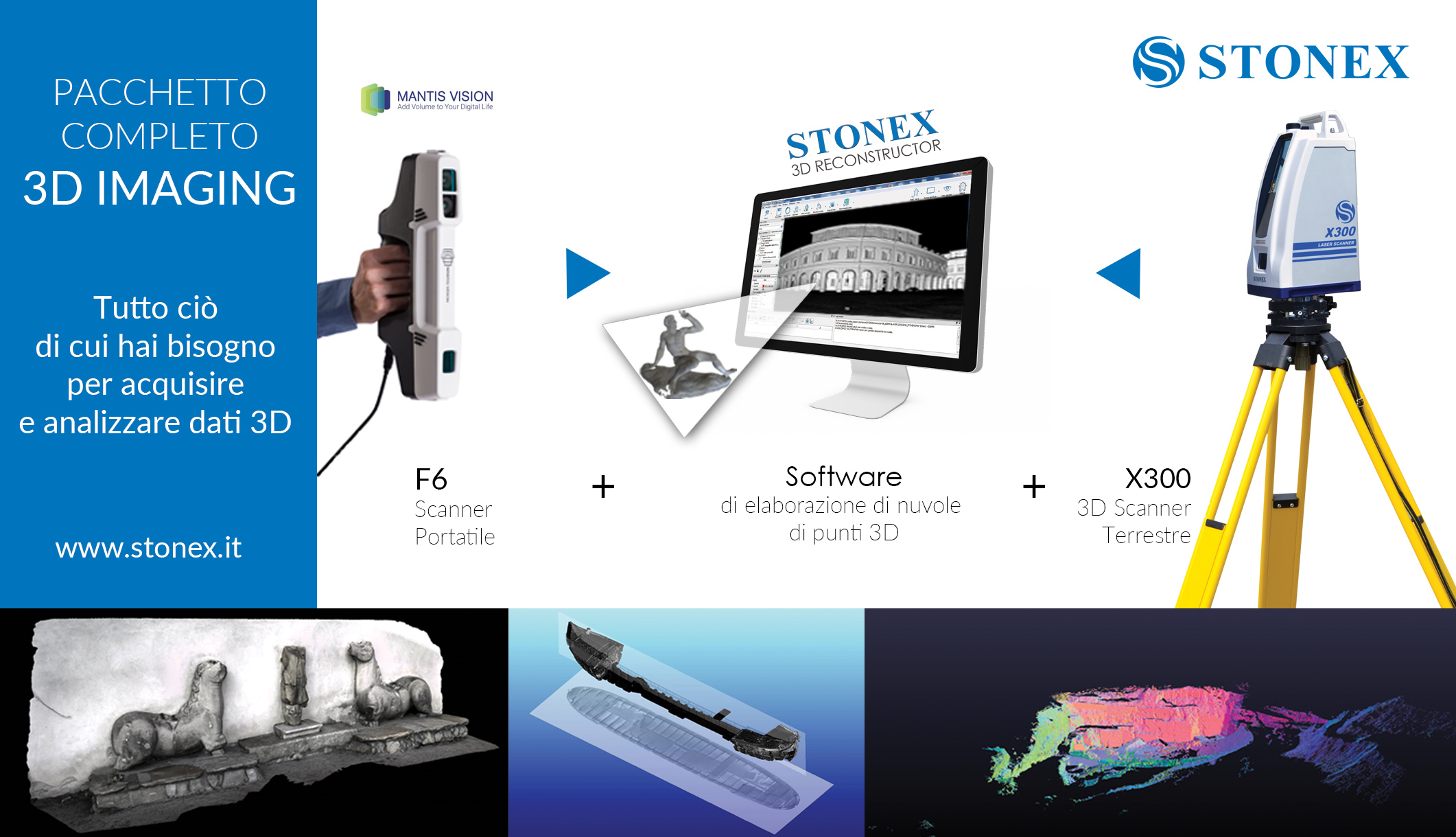 Pacchetto completo 3D Imaging  Scanner 3D X300 + Stonex 3D Reconstructor Software + Scanner portatile F6