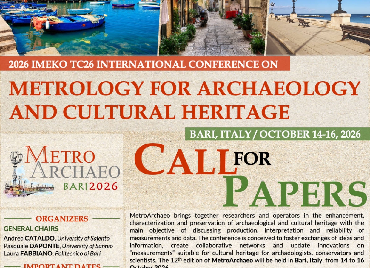 14 - 16 October - MetroArchaeo 2026: International Conference on Metrology for Archaeology and Cultural Heritage 