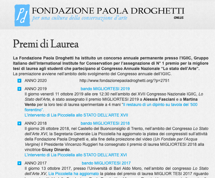 Bando di concorso per la Miglior Tesi 2020