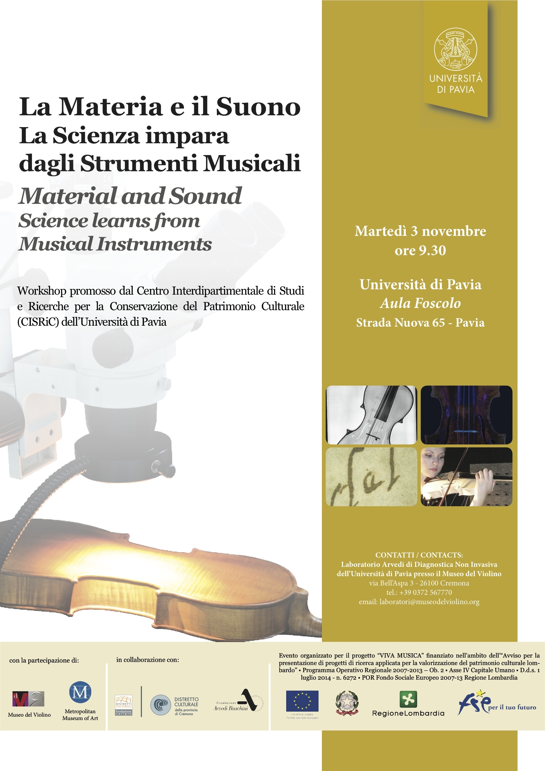 Workshop La Materia e il Suono. La Scienza impara dagli Strumenti Musicali