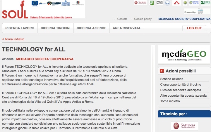 Crediti formativi universitari per la partecipazione al TECHNOLOGY for ALL