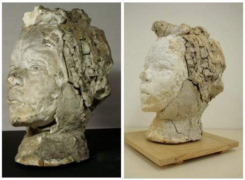 Hanako (Musée Rodin) a sinistra prima del restauro, a destra dopo il restauro