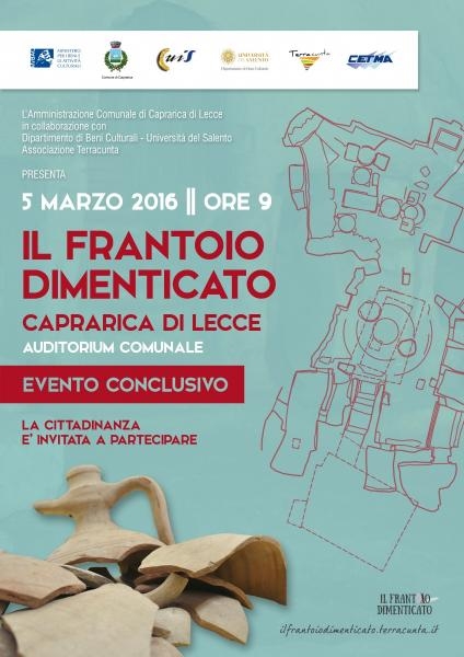 Il frantoio di Caprarica di Lecce,'evento conclusivo del progetto di valorizzazione