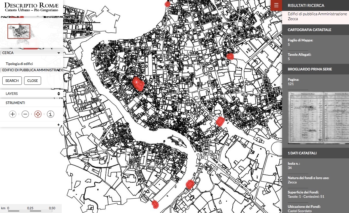 Roma tra il ‘700 e ‘800 e relativo catasto su WebGis nell’archivio Descriptio Romae